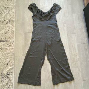 H&M off the shoulder wide leg jumpsuit gray 14